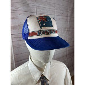 Vintage Kanley Australia Mesh Trucker Snapback Hat Cap Blue w/ Australian Flag